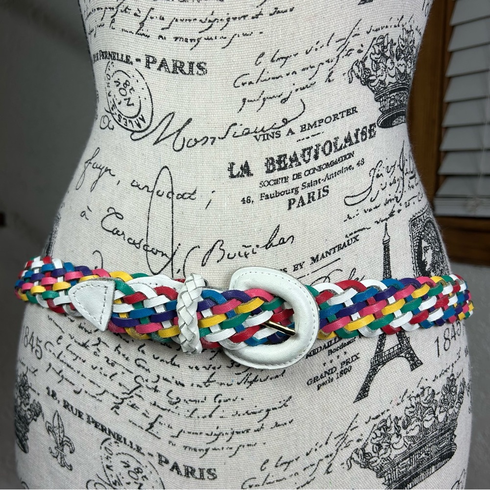 Vintage 90’s Rainbow Multicolor Braided Leather Belt Size M/L